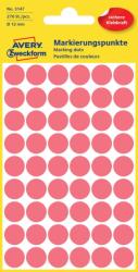  Avery Zweckform No. 3147 neon piros színű, 12 mm átmérőjű, öntapadó jelölő címke (jelölő pötty, jelölő pont) permanens ragasztóval - kiszerelés: 270 címke / csomag, 5 ív / csomag