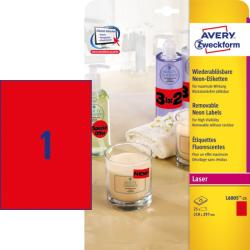 Avery Zweckform No. L6005-25 lézeres 210 x 297 mm méretű visszaszedhető, neon piros öntapadó etikett címke A4-es íven - 25 címke / csomag - 25 ív / csomag (Avery L6005-25)
