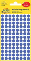 Avery Zweckform No. 3591 kék színű, 8 mm átmérőjű, öntapadó jelölő címke (jelölő pötty, jelölő pont) visszaszedhető ragasztóval - kiszerelés: 416 címke / csomag, 4 ív / csomag
