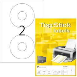 TopStick No. 8696 fehér színű 117 mm átmérőjű, univerzálisan nyomtatható, öntapadós CD/DVD címke, permanens ragasztóval A4-es íven - kiszerelés: 200 címke / 100 ív