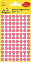  Avery Zweckform No. 3177 neon piros színű, 8 mm átmérőjű, öntapadó jelölő címke (jelölő pötty, jelölő pont) permanens ragasztóval - kiszerelés: 416 címke / csomag, 4 ív / csomag
