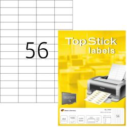 TopStick No. 8700 fehér színű 52, 5 x 21, 2 mm méretű, univerzálisan nyomtatható, öntapadós etikett címke, permanens ragasztóval A4-es íven - kiszerelés: 5600 címke / 100 ív