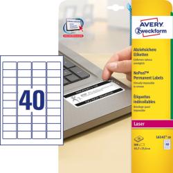 Avery-Zweckform No. L6145-20 fehér színű 45, 7 x 25, 4 mm méretű, lézernyomtatóval nyomtatható, öntapadós eltávolíthatatlan etikett címke, biztonsági ragasztóval A4-es íven - kiszerelés: 800 címke / 20 ív