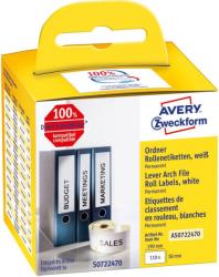Avery Zweckform No. AS0722470 fehér színű 38 x 190 mm méretű, nyomtatható öntapadós tekercses iratrendező címke, permanens ragasztóval - kiszerelés: 110 címke / tekercs, 1 tekercs / doboz