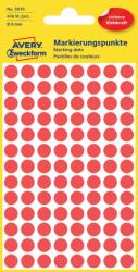  Avery Zweckform No. 3010 piros színű, 8 mm átmérőjű, öntapadó jelölő címke (jelölő pötty, jelölő pont) permanens ragasztóval - kiszerelés: 416 címke / csomag, 4 ív / csomag