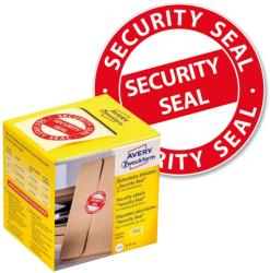 Avery Zweckform No. 7312 piros színű, 38 mm átmérőjű, "Security Seal" felirattal előre megnyomtatott öntapadós tekercses biztonsági lezáró címke - doboz tartalma: 1 tekercs, 125 darab címke