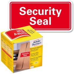  Avery Zweckform No. 7310 piros színű, 78 x 38 mm méretű, "Security Seal" felirattal előre megnyomtatott öntapadós tekercses biztonsági lezáró címke - doboz tartalma: 1 tekercs, 100 darab címke