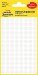  Avery Zweckform No. 3175 fehér színű, 8 mm átmérőjű, öntapadó jelölő címke (jelölő pötty, jelölő pont) permanens ragasztóval - kiszerelés: 416 címke / csomag, 4 ív / csomag
