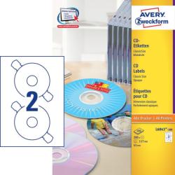Avery Zweckform No. L6043-100 univerzális 117 mm átmérőjű, fehér öntapadó CD címke A4-es íven - 200 címke / doboz - 100 ív / doboz (Avery L6043-100)