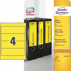 Avery Zweckform No. L4769-20 sárga színű 192 x 61 mm méretű, univerzálisan nyomtatható, öntapadós iratrendező címke, permanens ragasztóval A4-es íven - kiszerelés: 80 címke / 20 ív