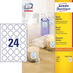  Avery Zweckform No. L3415-100 fehér színű 40 mm átmérőjű, kör alakú, univerzálisan nyomtatható, öntapadós etikett címke, permanens ragasztóval A4-es íven - kiszerelés: 2400 címke / 100 ív