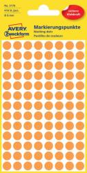  Avery Zweckform No. 3178 neon narancssárga színű, 8 mm átmérőjű, öntapadó jelölő címke (jelölő pötty, jelölő pont) permanens ragasztóval - kiszerelés: 416 címke / csomag, 4 ív / csomag