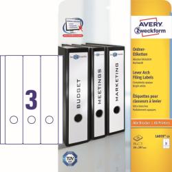 Avery Zweckform No. L6059-25 fehér színű 59 x 297 mm méretű, univerzálisan nyomtatható, öntapadós iratrendező címke, permanens ragasztóval A4-es íven - kiszerelés: 90 címke / 30 ív