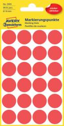 Avery Zweckform No. 3595 piros színű, 18 mm átmérőjű, öntapadó jelölő címke (jelölő pötty, jelölő pont) visszaszedhető ragasztóval - kiszerelés: 96 címke / csomag, 4 ív / csomag