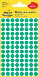  Avery Zweckform No. 3012 zöld színű, 8 mm átmérőjű, öntapadó jelölő címke (jelölő pötty, jelölő pont) permanens ragasztóval - kiszerelés: 416 címke / csomag, 4 ív / csomag