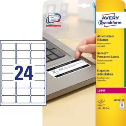 Avery-Zweckform No. L6146-20 fehér színű 63, 5 x 33, 9 mm méretű, lézernyomtatóval nyomtatható, öntapadós eltávolíthatatlan etikett címke, biztonsági ragasztóval A4-es íven - kiszerelés: 480 címke / 20 ív