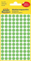 Avery Zweckform No. 3179 neon zöld színű, 8 mm átmérőjű, öntapadó jelölő címke (jelölő pötty, jelölő pont) permanens ragasztóval - kiszerelés: 416 címke / csomag, 4 ív / csomag