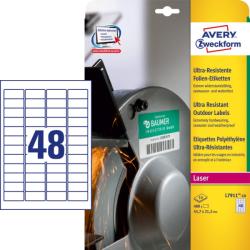 Avery-Zweckform No. L7911-10 fehér színű 45, 7 x 21, 2 mm méretű, lézernyomtatóval nyomtatható, ultra ellenálló öntapadós etikett címke, erős, tartós ragasztóval A4-es íven - kiszerelés: 480 címke / 10 ív