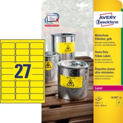 Avery Zweckform No. L6105-20 sárga színű 63, 5 x 29, 6 mm méretű, lézernyomtatóval nyomtatható, öntapadós időjárásálló etikett címke, erős, tartós ragasztóval A4-es íven - kiszerelés: 540 címke / 20 í
