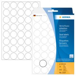  Herma No. 2257 átlátszó 19 mm átmérőjű öntapadó lezáró címke - 640 címke / csomag - 16 ív / csomag (Herma 2257)