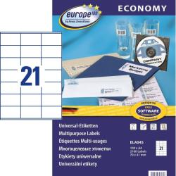 Avery-Zweckform europe100 No. ELA045 fehér színű 70 x 41 mm méretű, univerzálisan nyomtatható, öntapadós etikett címke, permanens ragasztóval A4-es íven - kiszerelés: 2100 címke / 100 ív