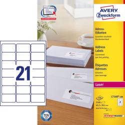 Avery Zweckform No. L7160-100 fehér színű 63, 5 x 38, 1 mm méretű, lézernyomtatóval nyomtatható, öntapadós etikett címke, permanens ragasztóval A4-es íven - kiszerelés: 2100 címke / 100 ív