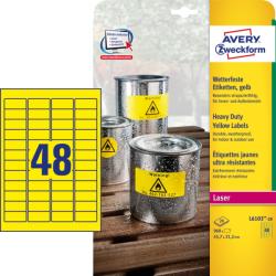 Avery Zweckform No. L6103-20 sárga színű 45, 7 x 21, 2 mm méretű, lézernyomtatóval nyomtatható, öntapadós időjárásálló etikett címke, erős, tartós ragasztóval A4-es íven - kiszerelés: 960 címke / 20 í