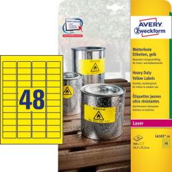 Avery-Zweckform No. L6103-20 sárga színű 45, 7 x 21, 2 mm méretű, lézernyomtatóval nyomtatható, öntapadós időjárásálló etikett címke, erős, tartós ragasztóval A4-es íven - kiszerelés: 960 címke / 20 ív
