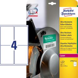 Avery-Zweckform No. L7915-10 fehér színű 99, 1 x 139 mm méretű, lézernyomtatóval nyomtatható, ultra ellenálló öntapadós etikett címke, erős, tartós ragasztóval A4-es íven - kiszerelés: 40 címke / 10 ív