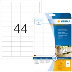  Herma No. 10914 fehér színű 48, 3 x 25, 4 mm méretű, univerzálisan nyomtatható, öntapadós etikett címke, 2-szer erősebben tapadó ragasztóval A4-es íven - kiszerelés: 1100 címke / 25 ív