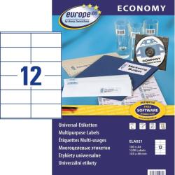  europe100 No. ELA021 fehér színű 105 x 48 mm méretű, univerzálisan nyomtatható, öntapadós etikett címke, permanens ragasztóval A4-es íven - kiszerelés: 1200 címke / 100 ív