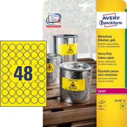  Avery Zweckform No. L6128-20 sárga színű 30 mm átmérőjű, lézernyomtatóval nyomtatható, öntapadós időjárásálló etikett címke, erős, tartós ragasztóval A4-es íven - kiszerelés: 960 címke / 20 ív