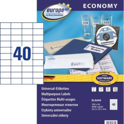 Avery-Zweckform europe100 No. ELA049 fehér színű 52, 5 x 29, 7 mm méretű, univerzálisan nyomtatható, öntapadós etikett címke, permanens ragasztóval A4-es íven - kiszerelés: 4000 címke / 100 ív