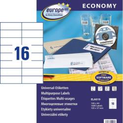 Avery-Zweckform europe100 No. ELA019 fehér színű 105 x 37 mm méretű, univerzálisan nyomtatható, öntapadós etikett címke, permanens ragasztóval A4-es íven - kiszerelés: 1600 címke / 100 ív