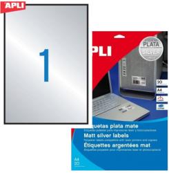 APLI No. 10071 ezüst színű 210 x 297 mm méretű, lézernyomtatóval nyomtatható, öntapadós ipari etikett címke, erős, tartós ragasztóval A4-es íven - kiszerelés: 20 címke / 20 ív (LCA10071)