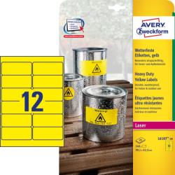 Avery Zweckform No. L6107-20 sárga színű 99, 1 x 42, 3 mm méretű, lézernyomtatóval nyomtatható, öntapadós időjárásálló etikett címke, erős, tartós ragasztóval A4-es íven - kiszerelés: 240 címke / 20 í