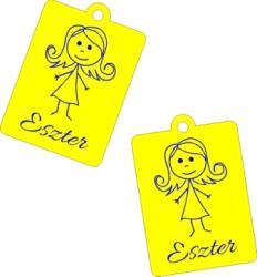 Neves lányos vagy fiús biléta egyedi felirattal kulcstartó lánccal és karikával ellátva 2db-os gravírozott műanyag kivitelben többféle színben