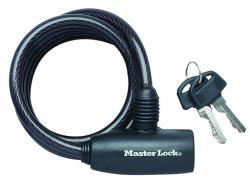 Master Lock Antifurt MasterLock cablu spiralat cu cheie 1.8m x 8mm Negru