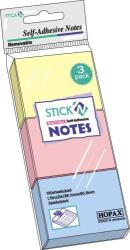 Notes autoadeziv 38 x 51 mm, 3 x 100 file/set, Stick"n - 3 culori pastel