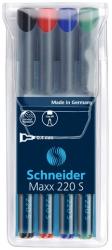 Universal permanent marker SCHNEIDER Maxx 220 S, varf 0.4mm, 4 culori/set - (N, R, A, V)