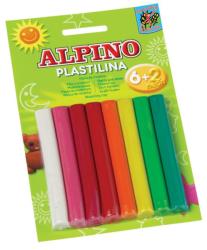  Plastelina standard, 6 + 2 neon x 17 gr. /blister, ALPINO - 8 culori asortate