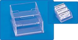  Suport plastic pentru 3 seturi carti de vizita, pentru birou, KEJEA - transparent