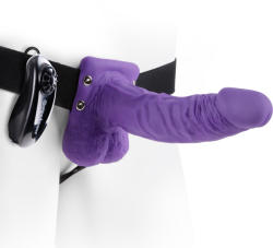 Pipedream Fetish Fantasy 7" Vibrating Hollow Strap-On with Balls Purple