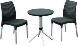 Keter Masa si scaune de gradina, terasa sau balcon, material polipropilena, Keter, colectie Chelsea, culoare antracit, cu doua scaune, design ratan, rezistent UV si intemperii (17199261939)