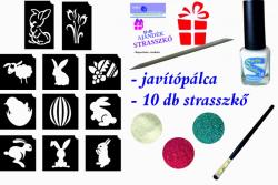  HÚSVÉTI mini csillámtetoválás készlet (15 db-os - 10 sablon / 3 csillámpor)
