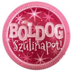  Boldog Szülinapot Rózsaszín Parti Tányér, 23 cm, 6 db-os