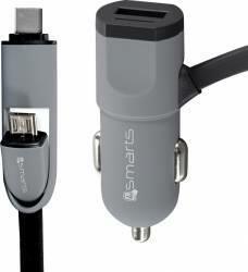 4smarts Incarcator Auto 4smarts 3.4A MicroUSB and Type-C Multicord Black cablu incorporat 1m (s61-468491)