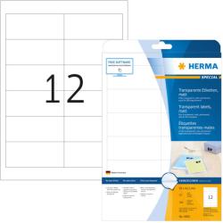  Herma No. 4682 átlátszó 97 x 42, 3 mm méretű, lézernyomtatóval nyomtatható, matt felületű öntapadós etikett címke, permanens ragasztóval A4-es íven - kiszerelés: 300 címke / 25 ív