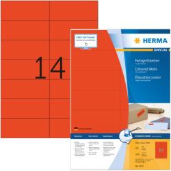 Herma No. 4557 piros színű 105 x 42, 3 mm méretű, univerzálisan nyomtatható, matt felületű öntapadós etikett címke, permanens ragasztóval A4-es íven - kiszerelés: 1400 címke / 100 ív