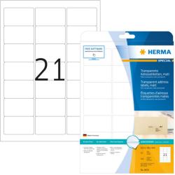 Herma No. 8670 lézeres 63, 5 x 38, 1 mm méretű, átlátszó öntapadós etikett címke A4-es íven - 525 etikett címke / csomag - 25 ív / csomag (Herma 8670)